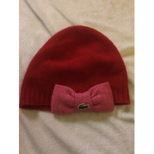 Lacoste 's Pique Stitch Bow Beanie~Red/Pink  eb-49089924